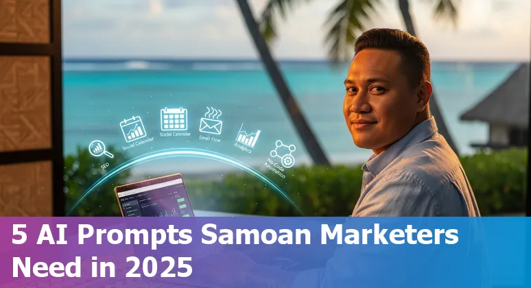 Samoan marketing team using AI tools like ChatGPT, Canva, Perplexity, and Make.com to plan campaigns