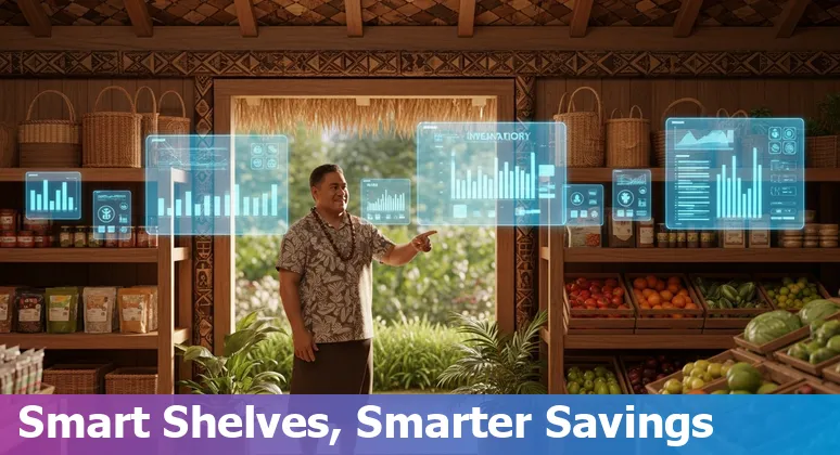 Retail employees using AI tools in a Samoa store, WS, improving inventory and customer service