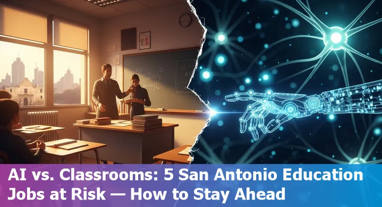 Teacher using AI tools in a San Antonio classroom with UTSA campus in background