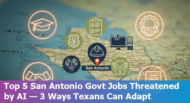 San Antonio city skyline with icons for AI, automation, and government jobs