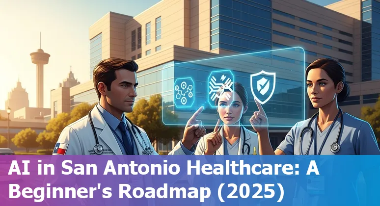 AI in healthcare concept with San Antonio skyline, Texas — AI medical billing, coding, and UTSA PaCE contact info.
