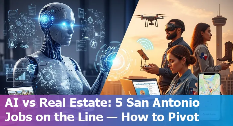 San Antonio skyline with real estate icons and AI circuit overlay
