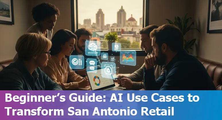 Retail worker using an AR mirror while AI dashboards show inventory and sales metrics for a San Antonio store.