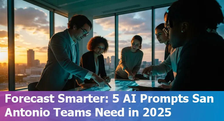 Sales professional in San Antonio using AI-powered CRM on laptop with Spurs arena in background