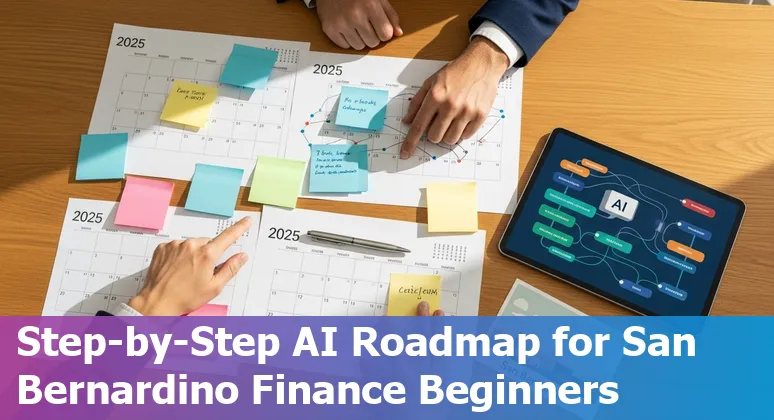 Finance professional using AI tools with San Bernardino, CA skyline in the background