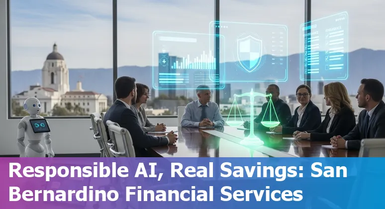 AI-driven chatbot assisting a San Bernardino, California, US bank customer on a mobile phone, illustrating cost savings and efficiency.