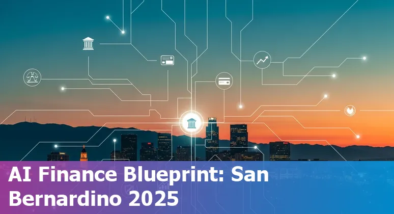 Financial services professionals using AI dashboard with San Bernardino, California map overlay