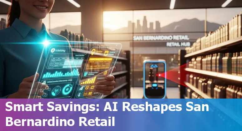 Retail employees using AI tools in a San Bernardino, California store to optimize inventory and schedules.