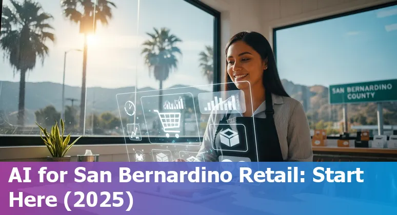 Retail AI tools and San Bernardino, California skyline showing local retail growth in 2025