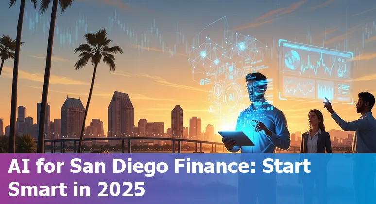 Financial services AI concept in San Diego, California skyline — fintech, data, and people planning AI projects in 2025