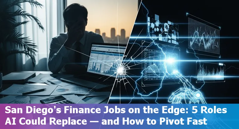 San Diego financial services professionals adapting to AI with laptop, dashboards and training materials