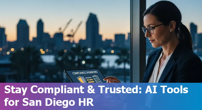 HR professional using AI tools on a laptop at a San Diego, CA office — 2025 beginner's guide image