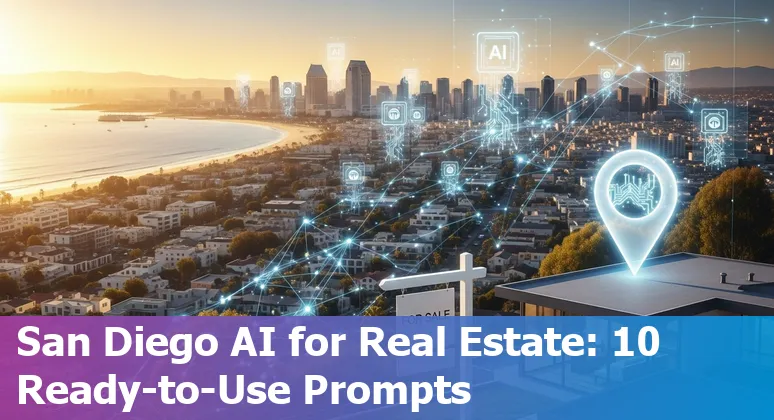 San Diego skyline with AI icons over neighborhoods like La Jolla, North Park, and Pacific Beach.