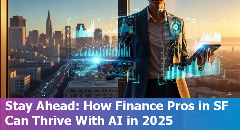San Francisco, California, US skyline with AI-themed billboards and finance icons - article image for 'Will AI Replace Finance Jobs in San Francisco? 2025'