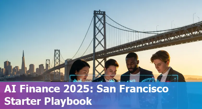 Illustration of AI and finance in San Francisco, California skyline with Moscone Center and data icons