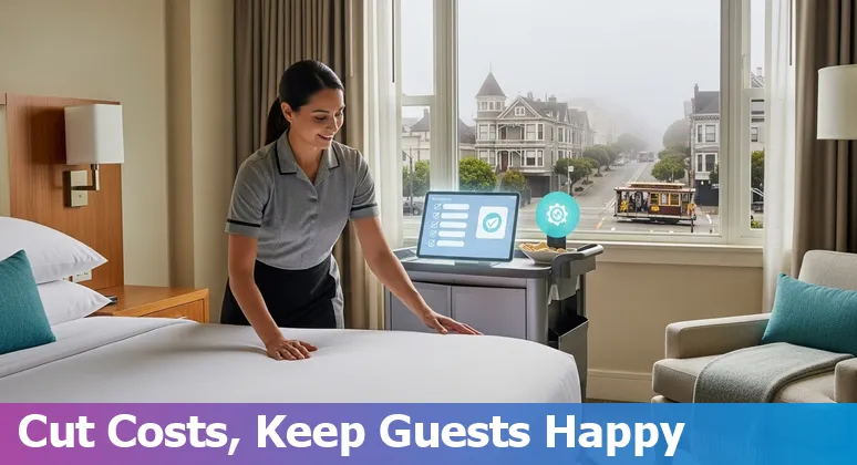 San Francisco hotel lobby with AI voice assistant kiosk and Canary Technologies logo, San Francisco, CA