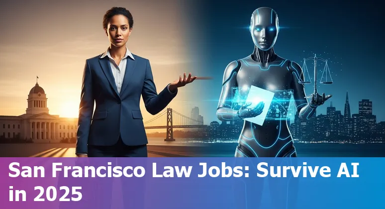 Lawyer using AI tools in San Francisco, California skyline backdrop — UC Law SF and tech hub context