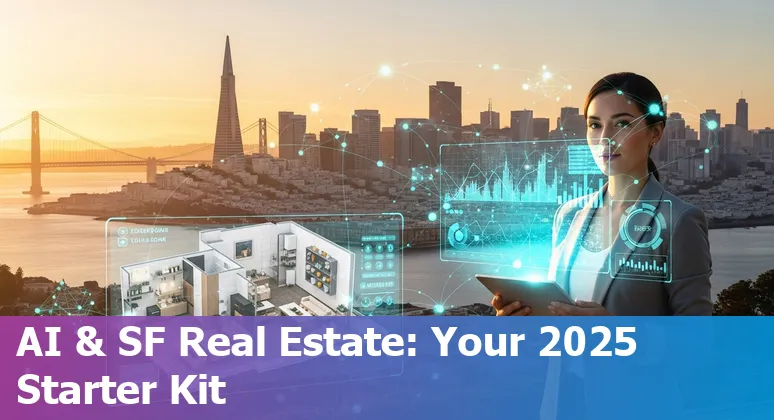 AI-powered real estate tools and San Francisco skyline 2025 — illustration showing AI analytics over San Francisco, California, US skyline