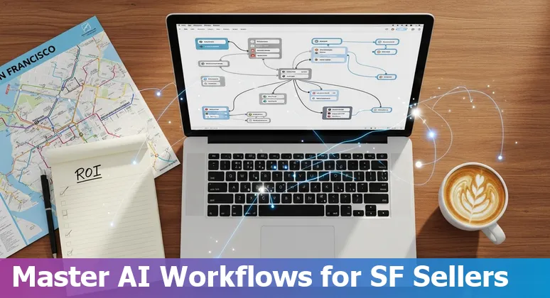 Sales professional using AI tools in San Francisco, California, US skyline in 2025
