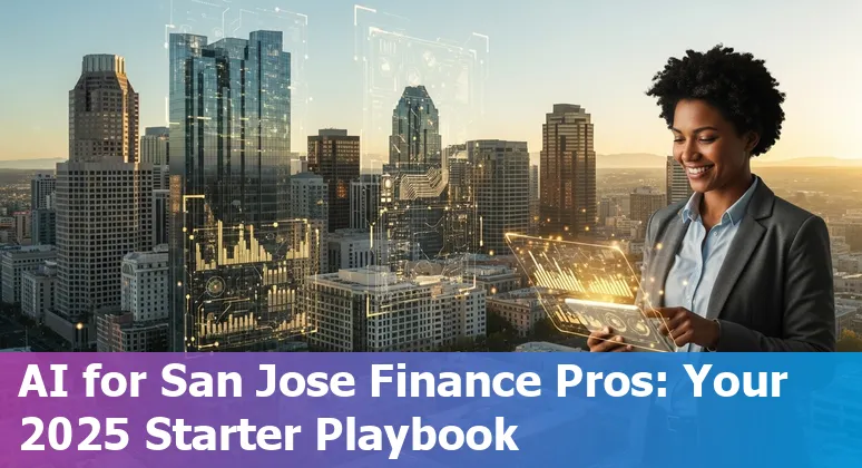 Finance professional using AI tools in San Jose, California skyline, 2025