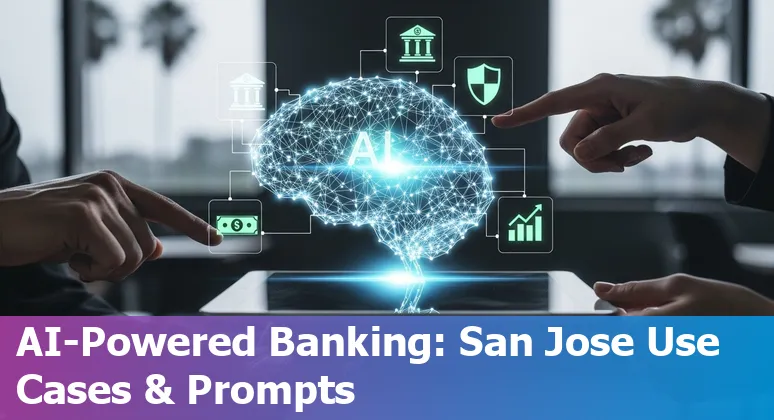 San Jose skyline with fintech AI icons representing treasury, compliance, customer service, and cybersecurity
