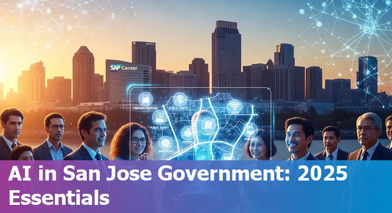 Illustration of AI systems used by the City of San Jose, California government in 2025: translation, transit, waste, and city governance.