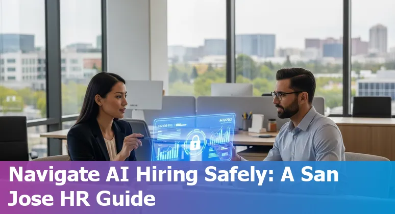 HR professional using AI tools with San Jose, California skyline and City of San José logo in background