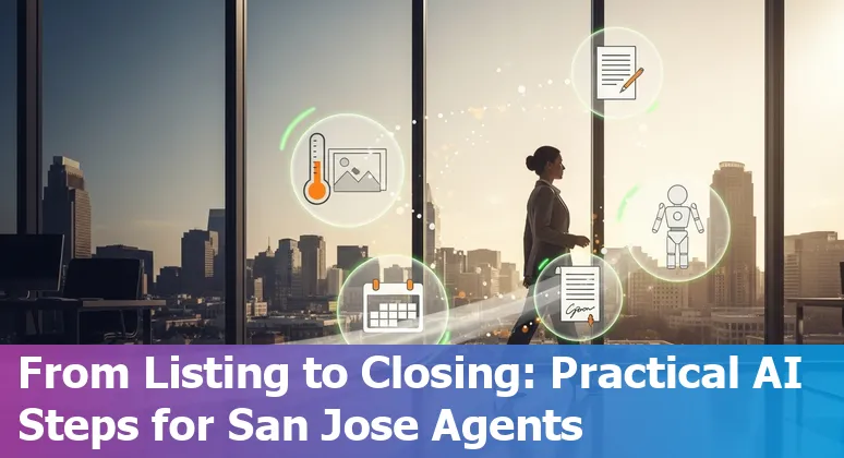 Real estate agents using AI tools with San Jose, California skyline in the background, 2025