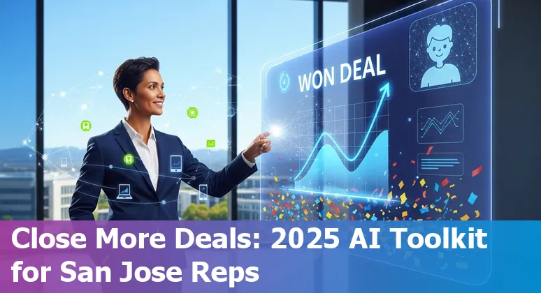 Sales professional using AI sales tools dashboard with San Jose skyline and NVIDIA GTC banner in background