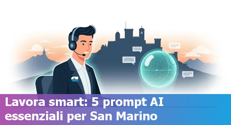 Customer service agent using AI prompts on laptop with WhatsApp and email icons and the San Marino flag