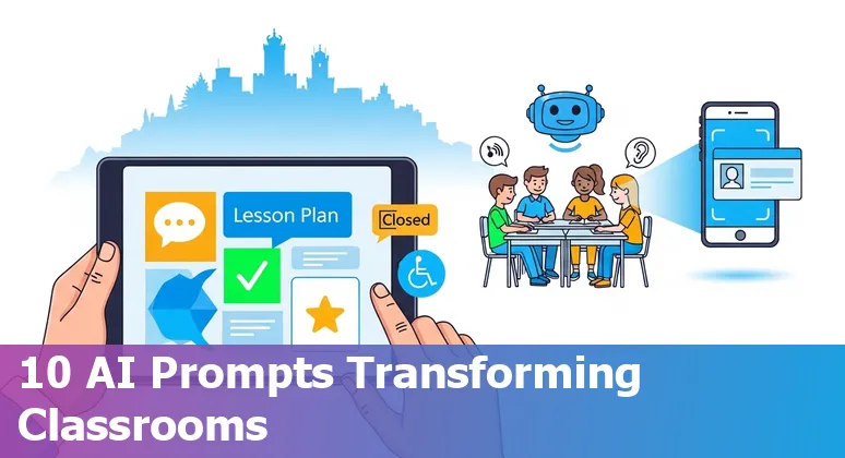 Teacher using AI prompts to create lesson plans and Google Wallet student IDs for San Marino schools.