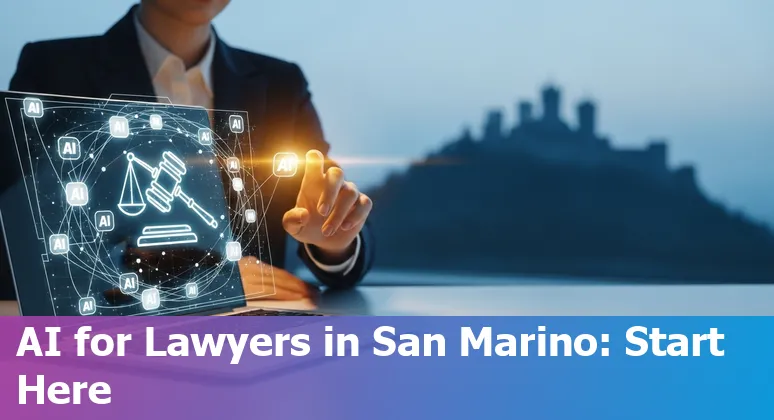 Legal professional using AI tools with San Marino flag on desk, 2025