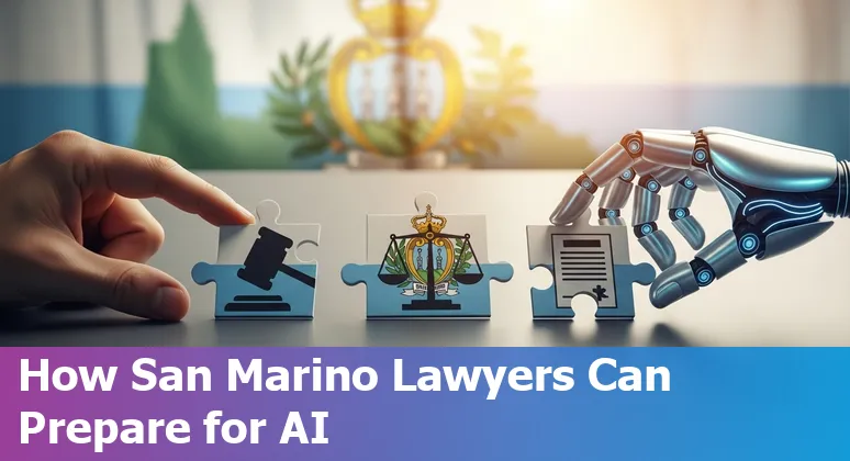 Legal professional using AI tools on a laptop in an office, San Marino