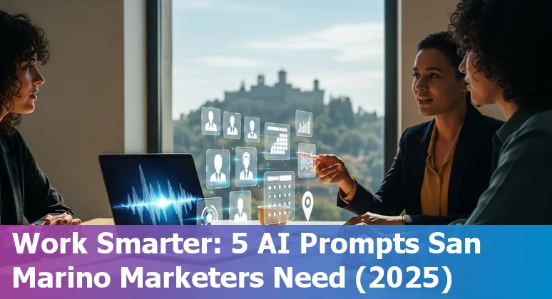 Laptop screen showing AI-generated marketing prompts tailored for San Marino local campaigns.
