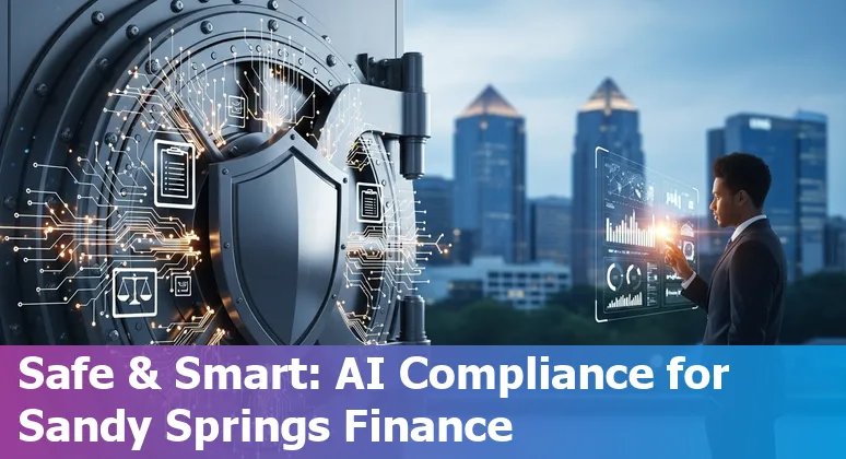 Illustration of AI in financial services with Sandy Springs, Georgia skyline and 2025 data icons