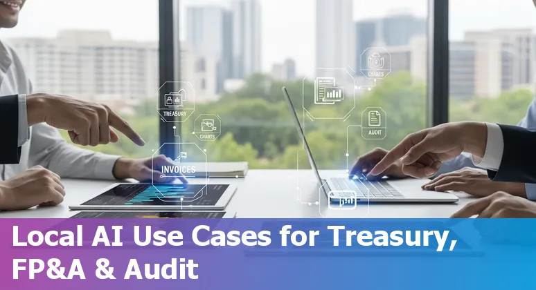 Finance team in Sandy Springs reviewing AI-generated treasury dashboard on a laptop