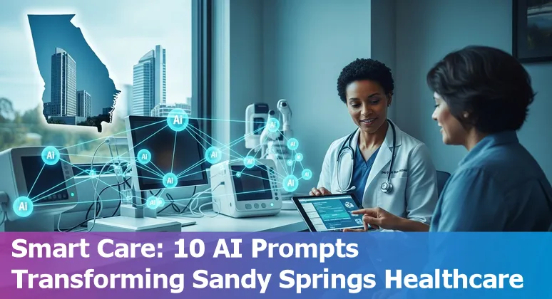 Healthcare providers using AI tools on tablets and screens in a Sandy Springs clinic