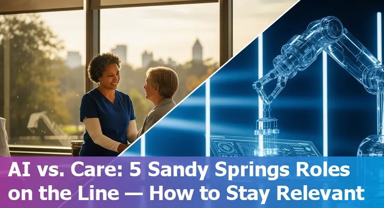 Healthcare worker reviewing AI-driven EHR on a tablet in a Sandy Springs clinic