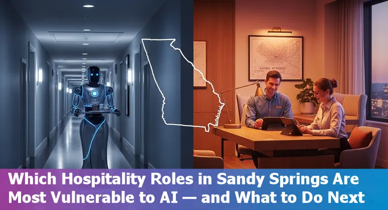 Hospitality workers in Sandy Springs interacting with AI tools and training resources