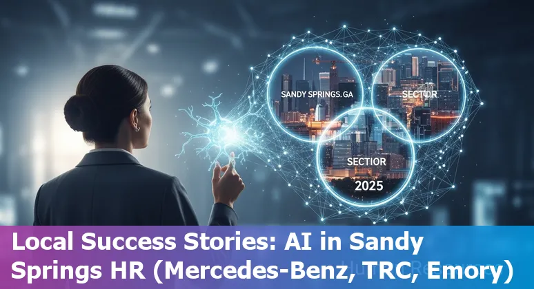 HR professional using AI dashboard near One Mercedes‑Benz Drive, Sandy Springs, GA in 2025 with local company logos and analytics on screen