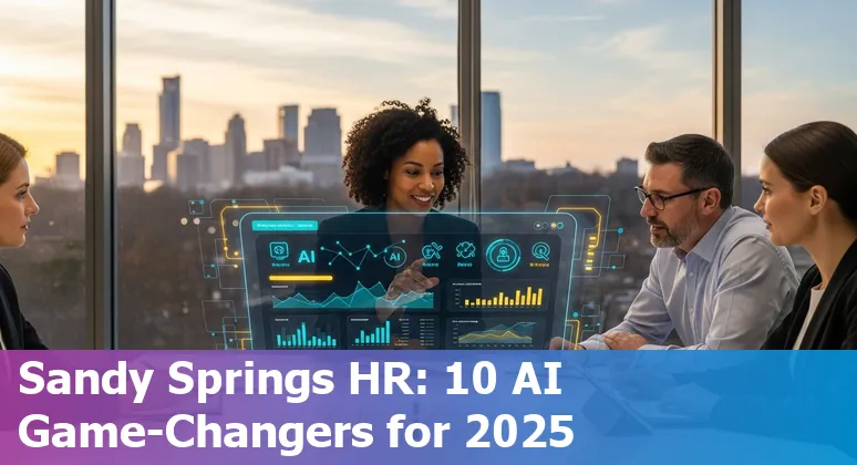 HR professional using AI tools dashboard listing Talla, HireVue, Effy AI, Lyra Health, Payscale, Donut, SmartReach.io, EdCast, ActivTrak, ComplyWise.
