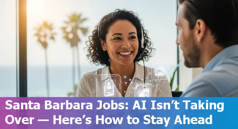 Customer service agent and AI interface in Santa Barbara, California skyline background