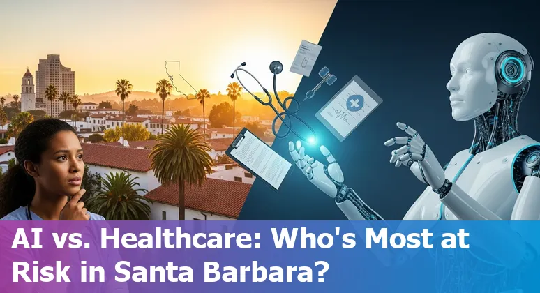 Healthcare worker reviewing AI-assisted medical imaging on a monitor in a Santa Barbara clinic.