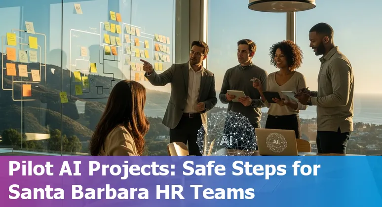 HR professional using AI tools in an office with a view of Santa Barbara, California