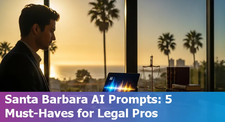 Santa Barbara lawyer using AI prompts on a laptop with California legal texts beside them