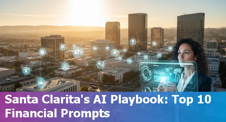 Business people and banker using AI tools on a laptop showing fraud detection and mortgage prompts for Santa Clarita financial services.