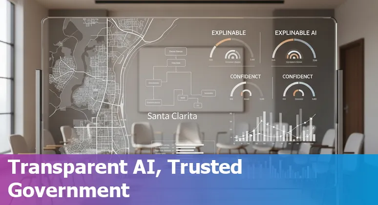 City worker using a tablet with AI-driven maps and alerts for Santa Clarita government services.