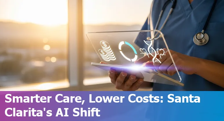 AI-assisted healthcare team and patient dashboard showing cost savings and efficiency in Santa Clarita, California