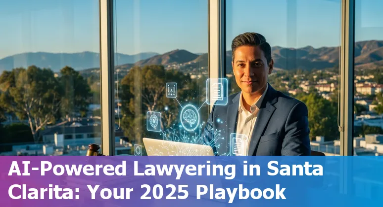Attorney using AI tools on a laptop in Santa Clarita, California office — 2025 legal tech guide
