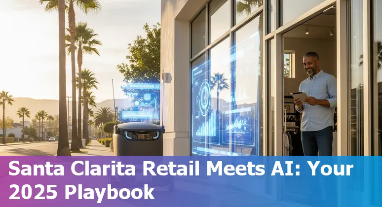 Santa Clarita, California retail storefront with AI icons representing agents, AR, IoT and personalization